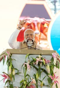 Prime Minister Narendra Modi addressing a public meeting in Begusarai on March 2, 2023. 