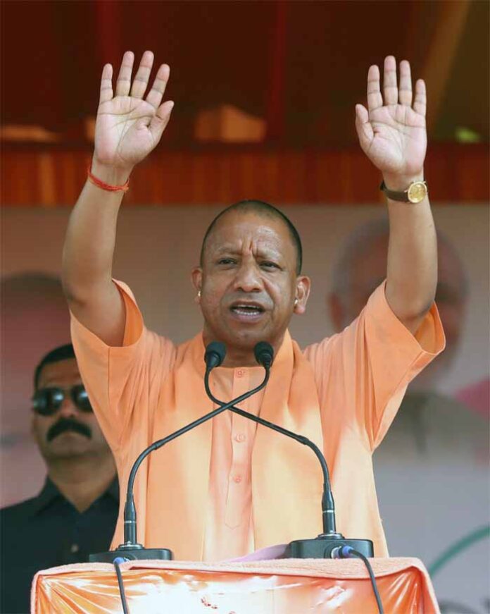 Uttar Pradesh Chief Minister Yogi Adityanath addressing an election rally